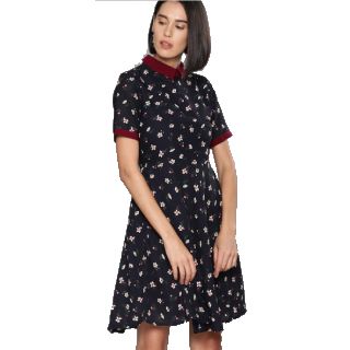 Tokyo Talkies Women Navy Blue & Off-White Printed A-Line Dress at Rs.559